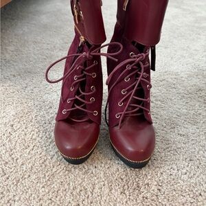 Elegant Burgundy Lace-Up Boots